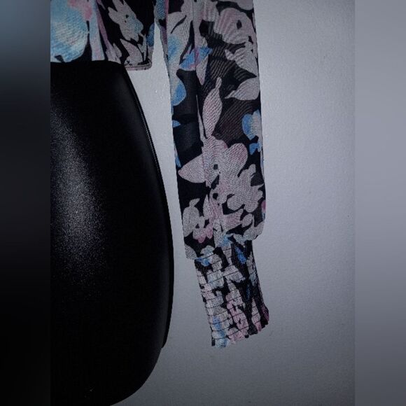 Barlll sheer black floral tie blouse - Picture 3 of 5